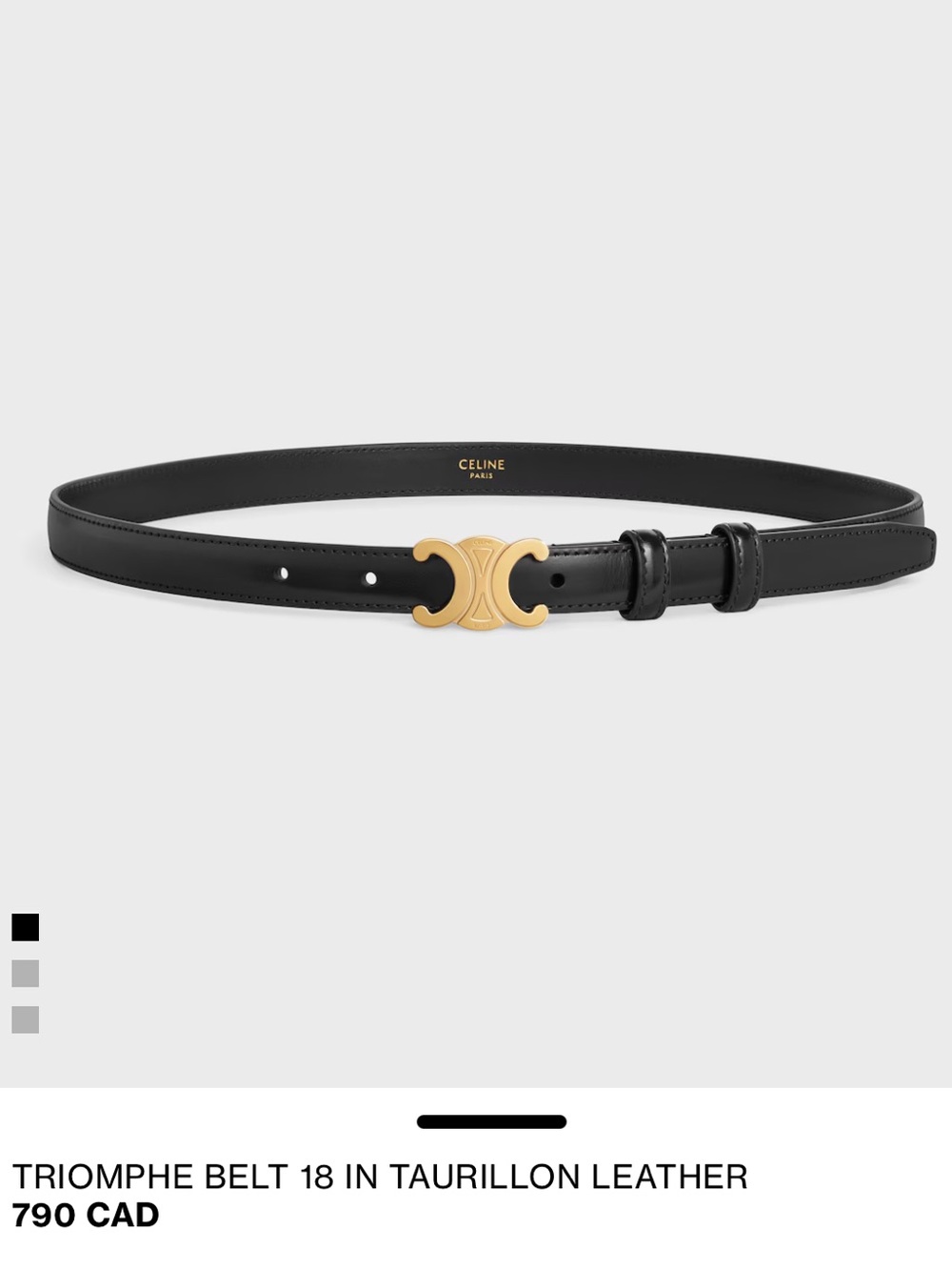 CELINE TRIOMPHE BELT 18 IN TAURILLON LEATHER sz80